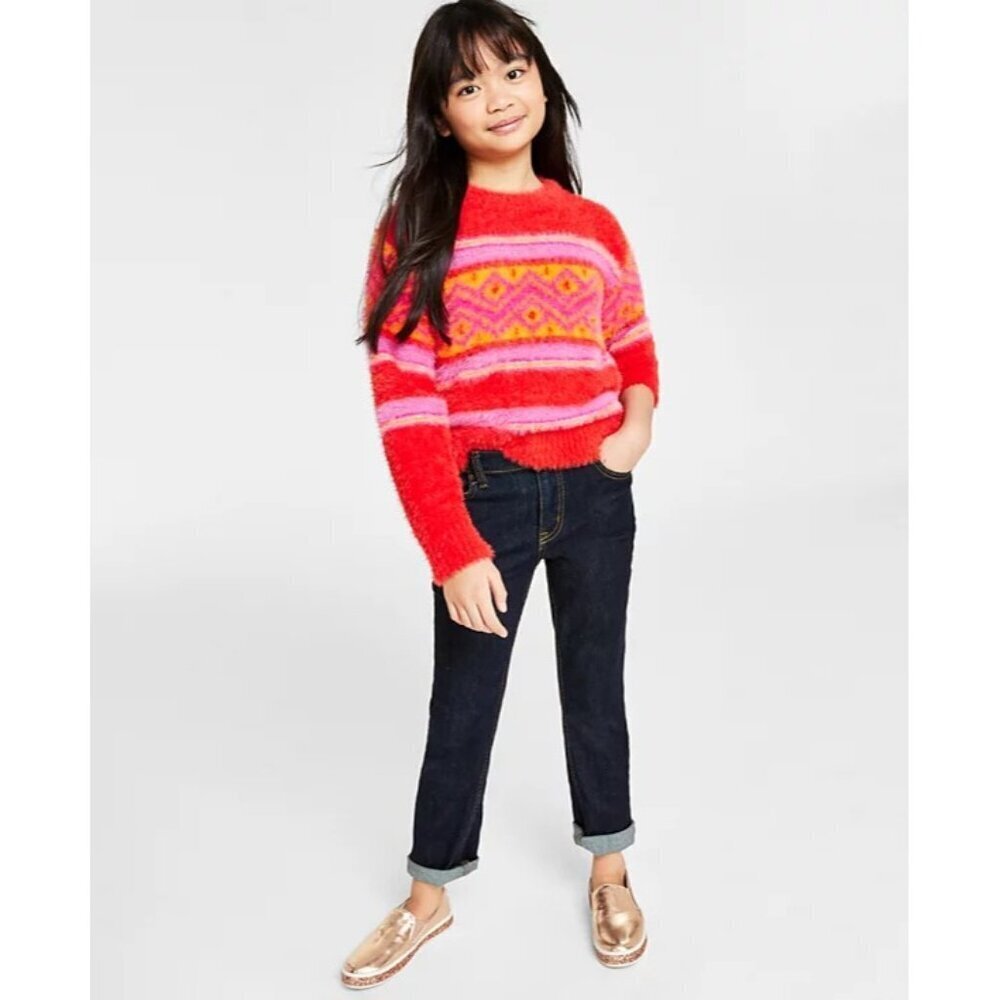 Holiday Lane Youth Big Girls Large Fair Isle Crewneck Sweater‎ in Red $40 323